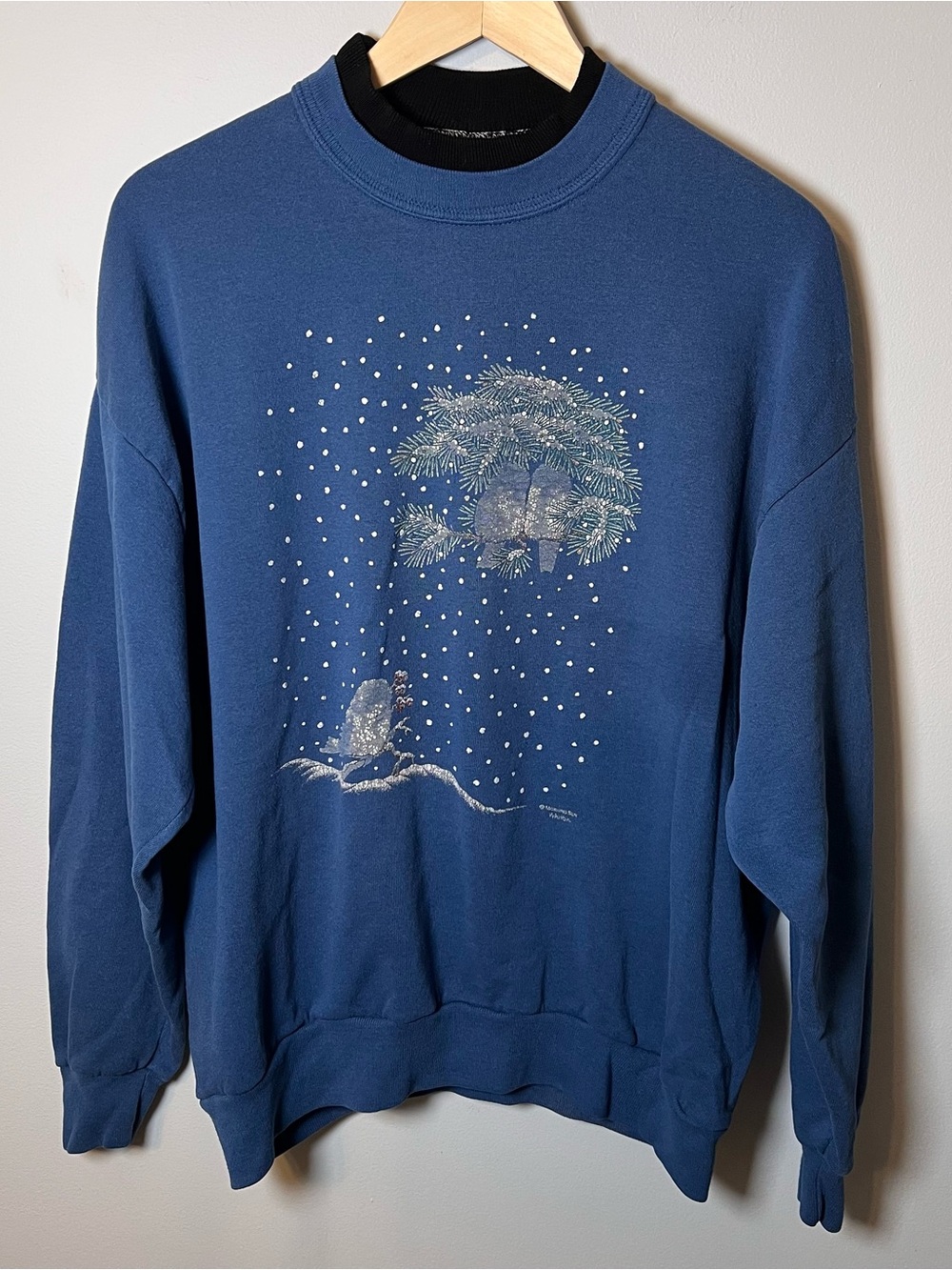 Vintage JERZEES Birds Crewneck Sweatshirt Womens XL Blue Pullover Christmas READ